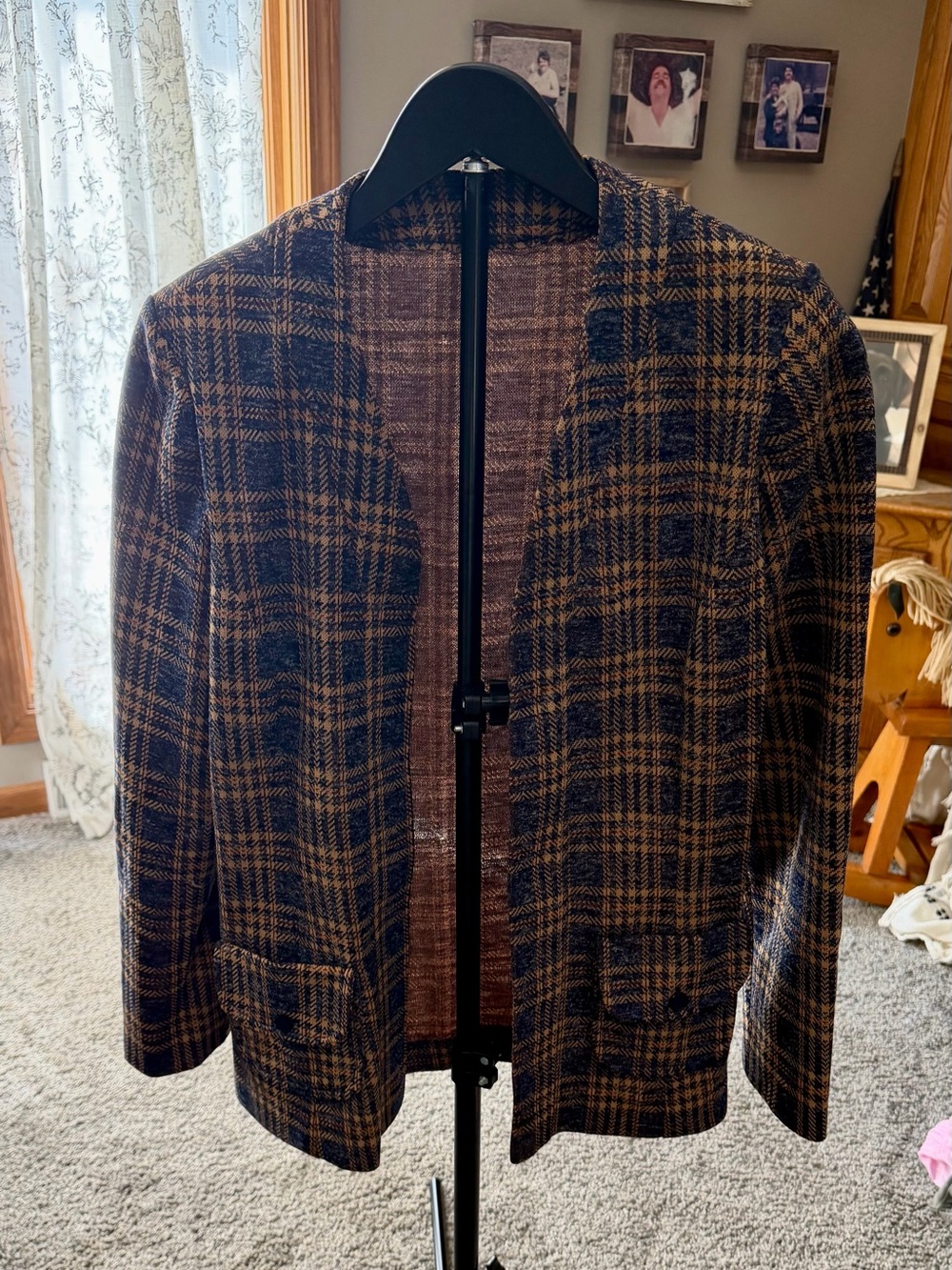 Women's Plaid Open-Front Blazer - Brown & Black